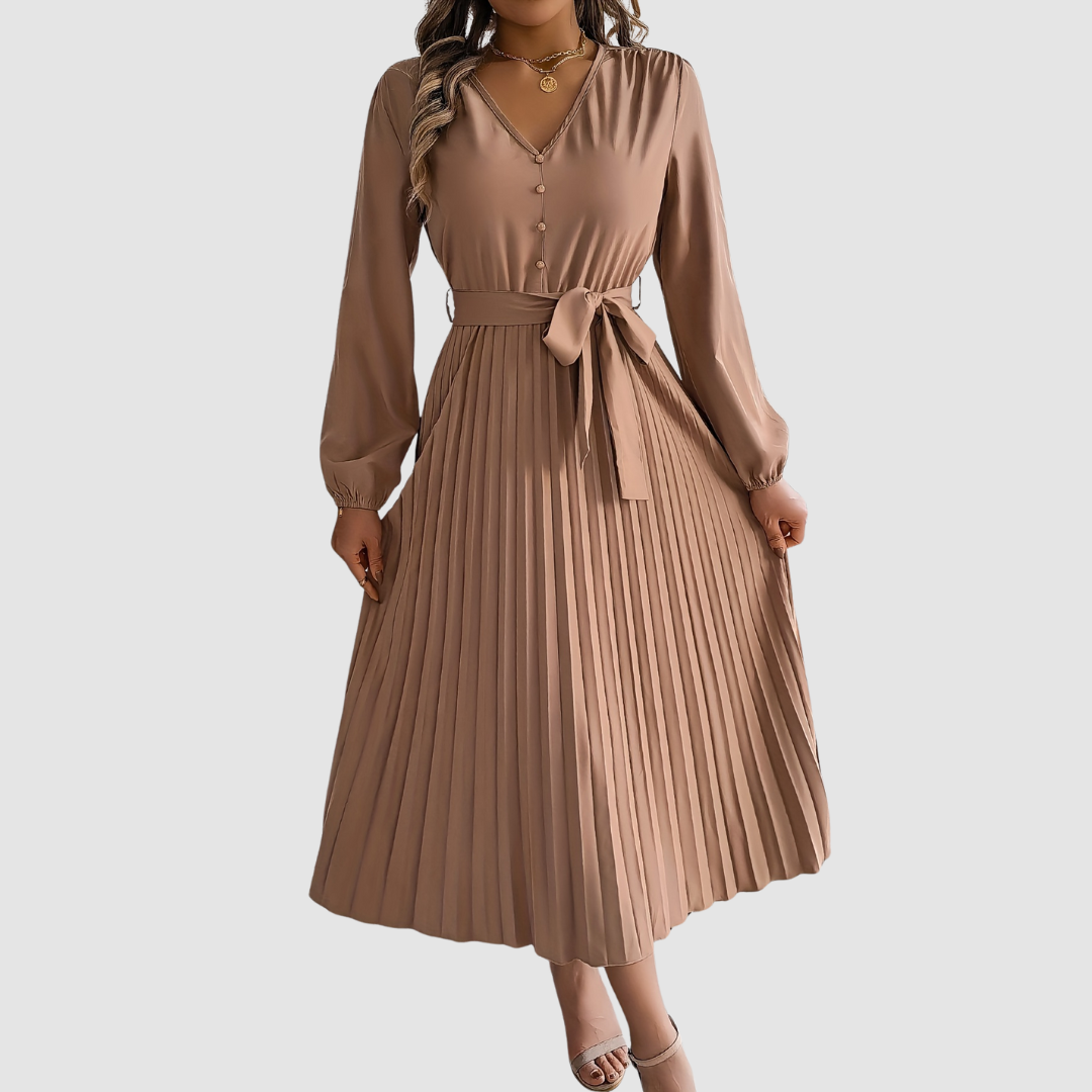 AERIS LONDON™| Celeste Bloom | Pleated Long-Sleeve Midi Dress
