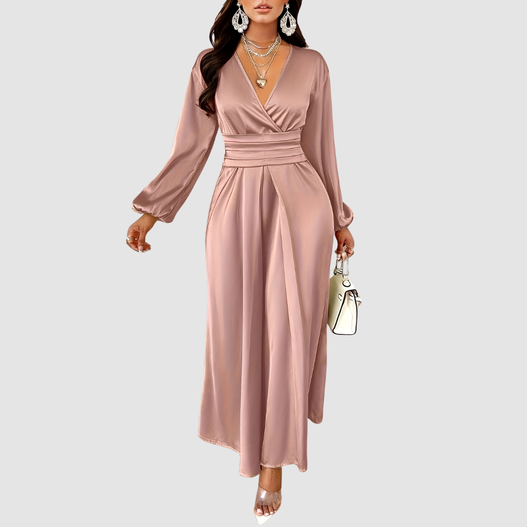 AERIS LONDON™| Eleanor Bloom | Pleated Satin Maxi Dress