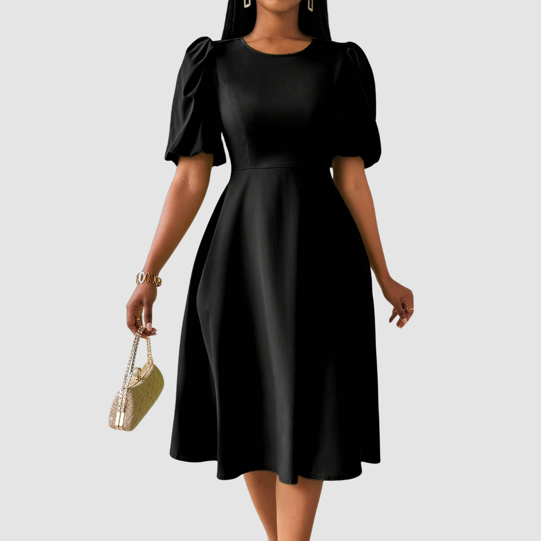 AERIS LONDON™| Clara Bloom | Refined Black Midi Dress