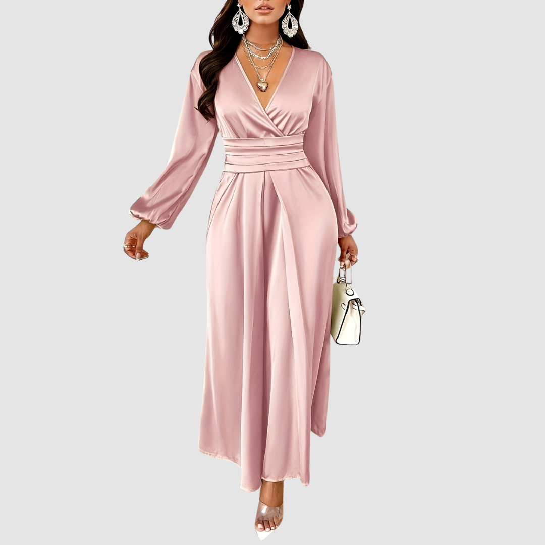 AERIS LONDON™| Eleanor Bloom | Pleated Satin Maxi Dress
