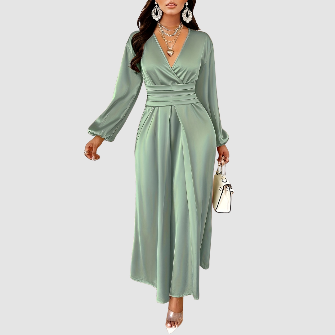 AERIS LONDON™| Eleanor Bloom | Pleated Satin Maxi Dress