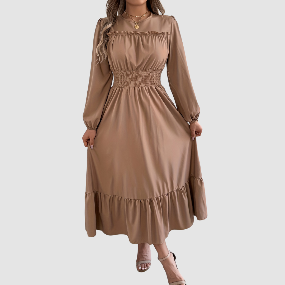 AERIS LONDON™| Isola Lane | Navy Ruffled Hem Midi Dress