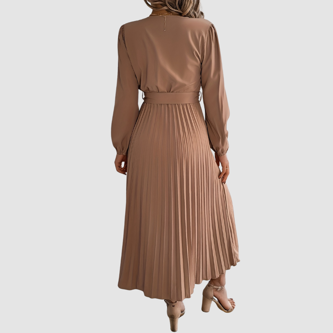 AERIS LONDON™| Celeste Bloom | Pleated Long-Sleeve Midi Dress