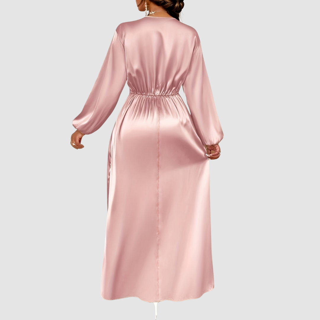 AERIS LONDON™| Eleanor Bloom | Pleated Satin Maxi Dress