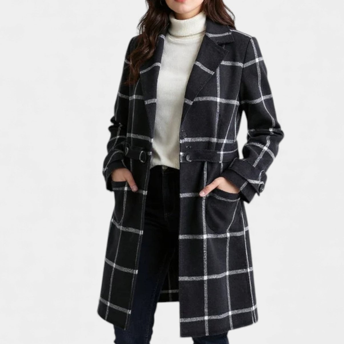 ADRIANA | CHECKED WINTER TRENCH COAT