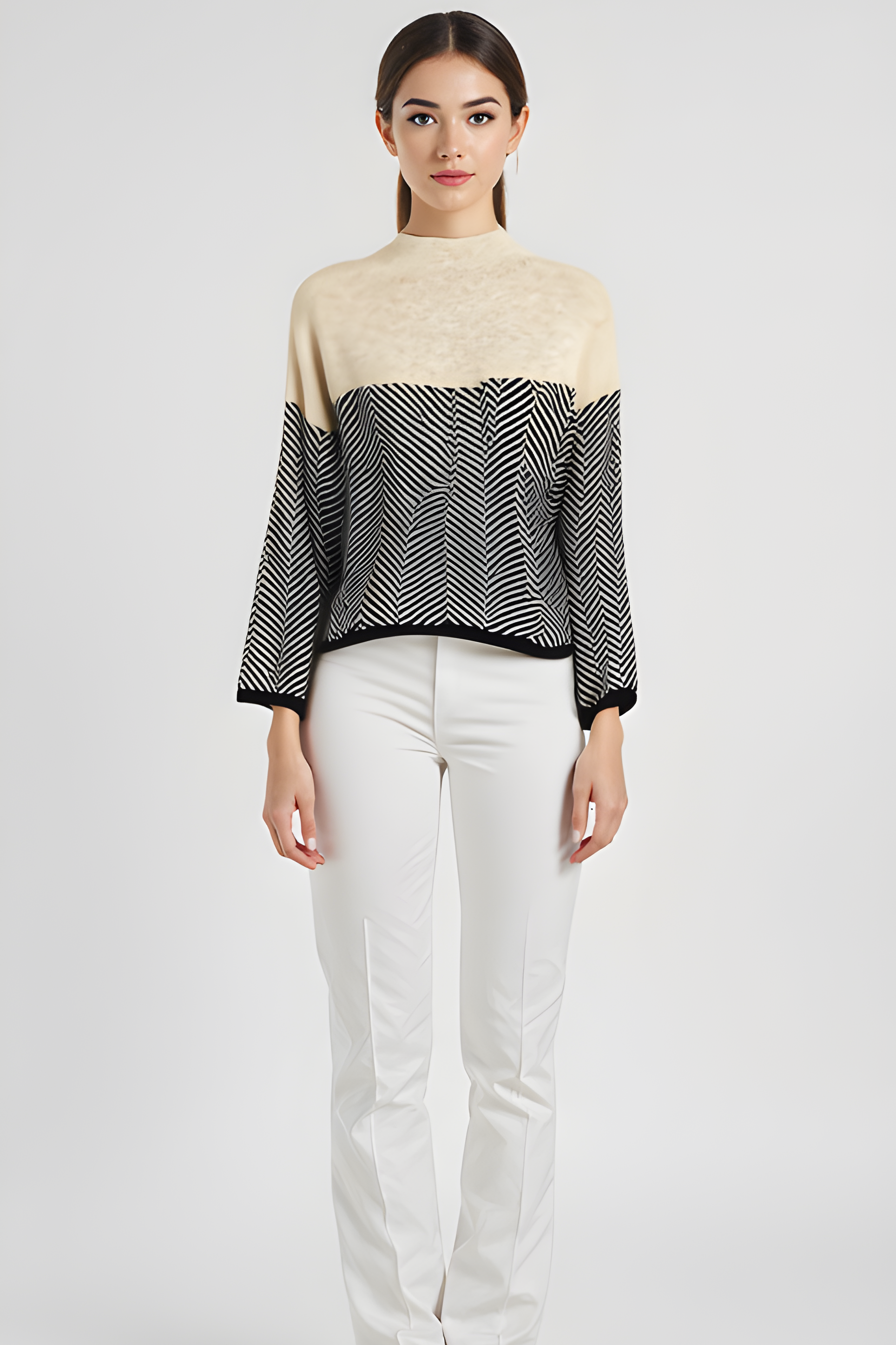 AERIS LONDON™| NORA | Two-Tone High-Neck Pullover