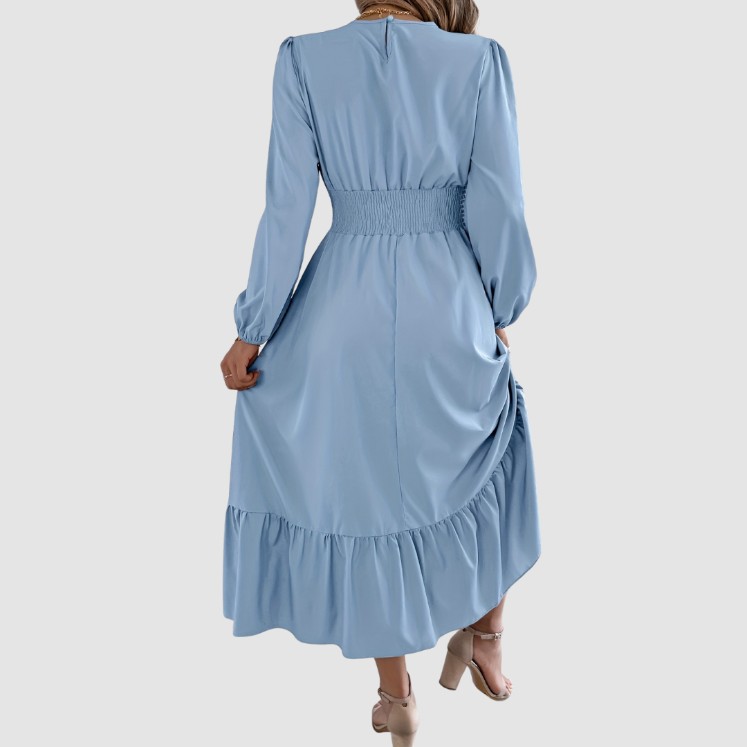 AERIS LONDON™| Isola Lane | Navy Ruffled Hem Midi Dress