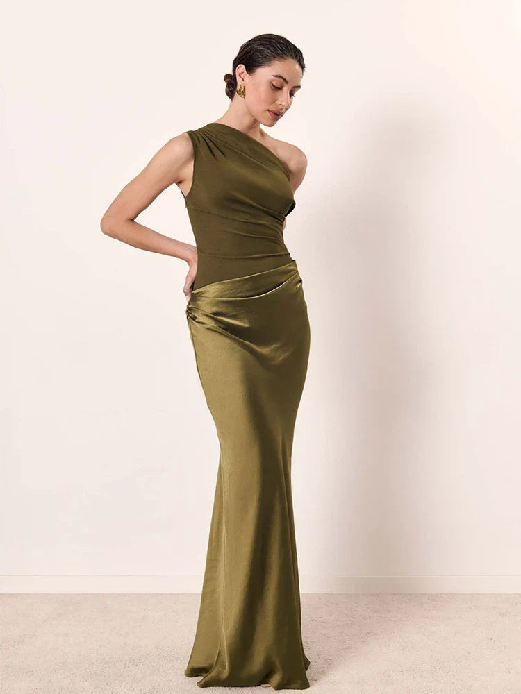 Aleida | One Shoulder Satin Maxi Dress