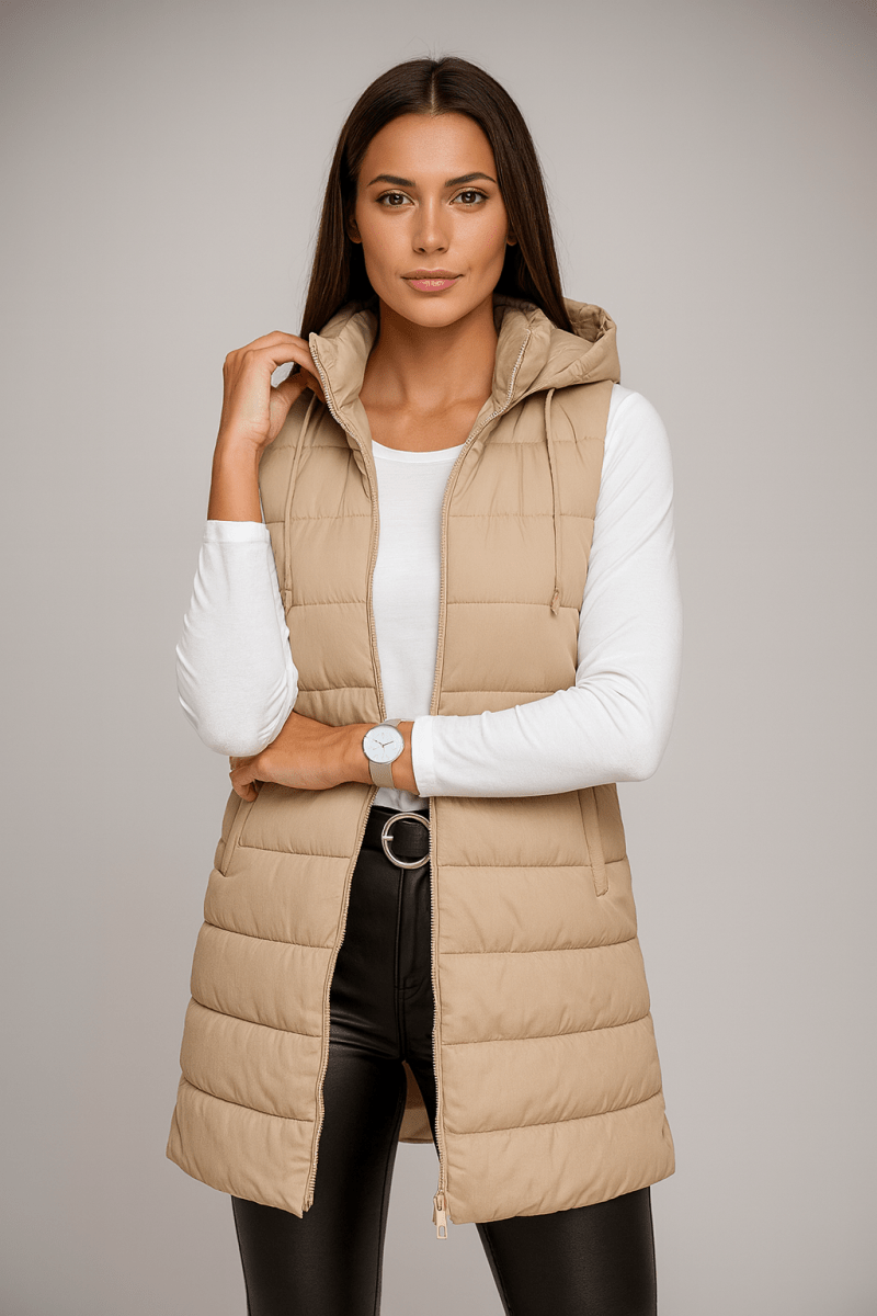 AERIS LONDON™| ELENA | Casual Sleeveless Hooded Long Puffer Vest