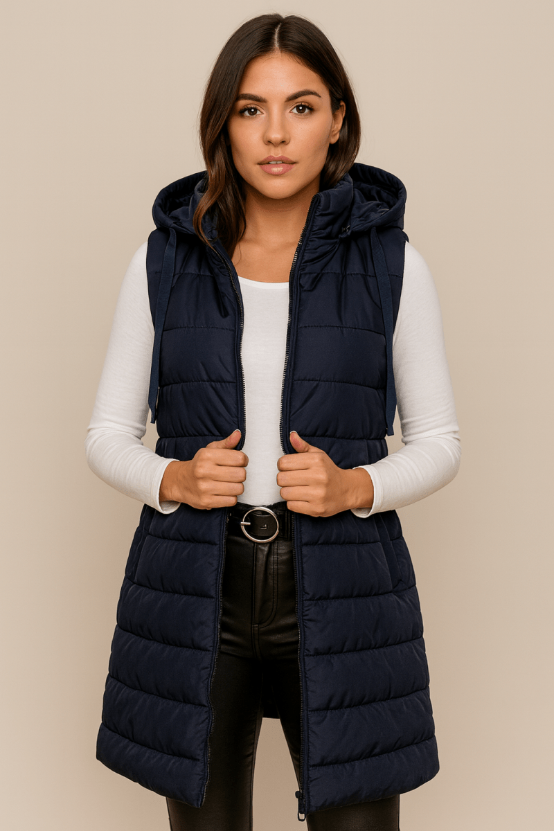 AERIS LONDON™| ELENA | Casual Sleeveless Hooded Long Puffer Vest