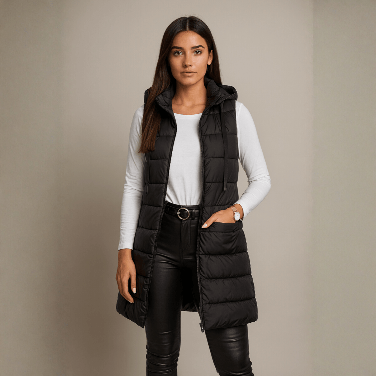 AERIS LONDON™| ELENA | Casual Sleeveless Hooded Long Puffer Vest