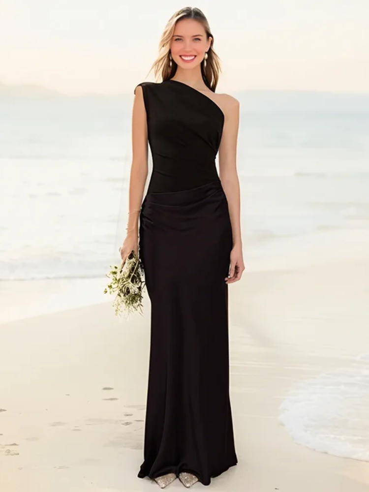 Aleida | One Shoulder Satin Maxi Dress