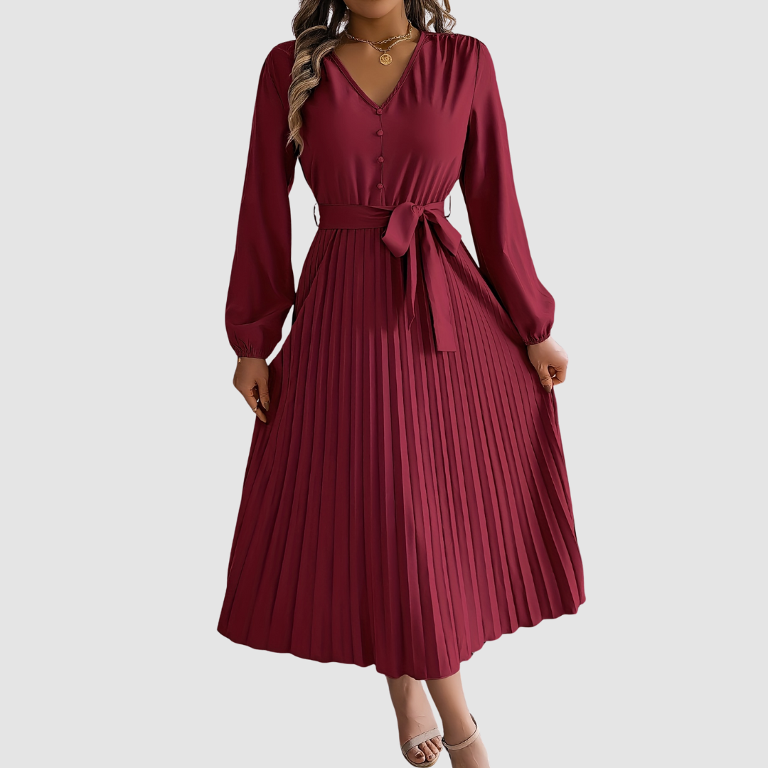 AERIS LONDON™| Celeste Bloom | Pleated Long-Sleeve Midi Dress
