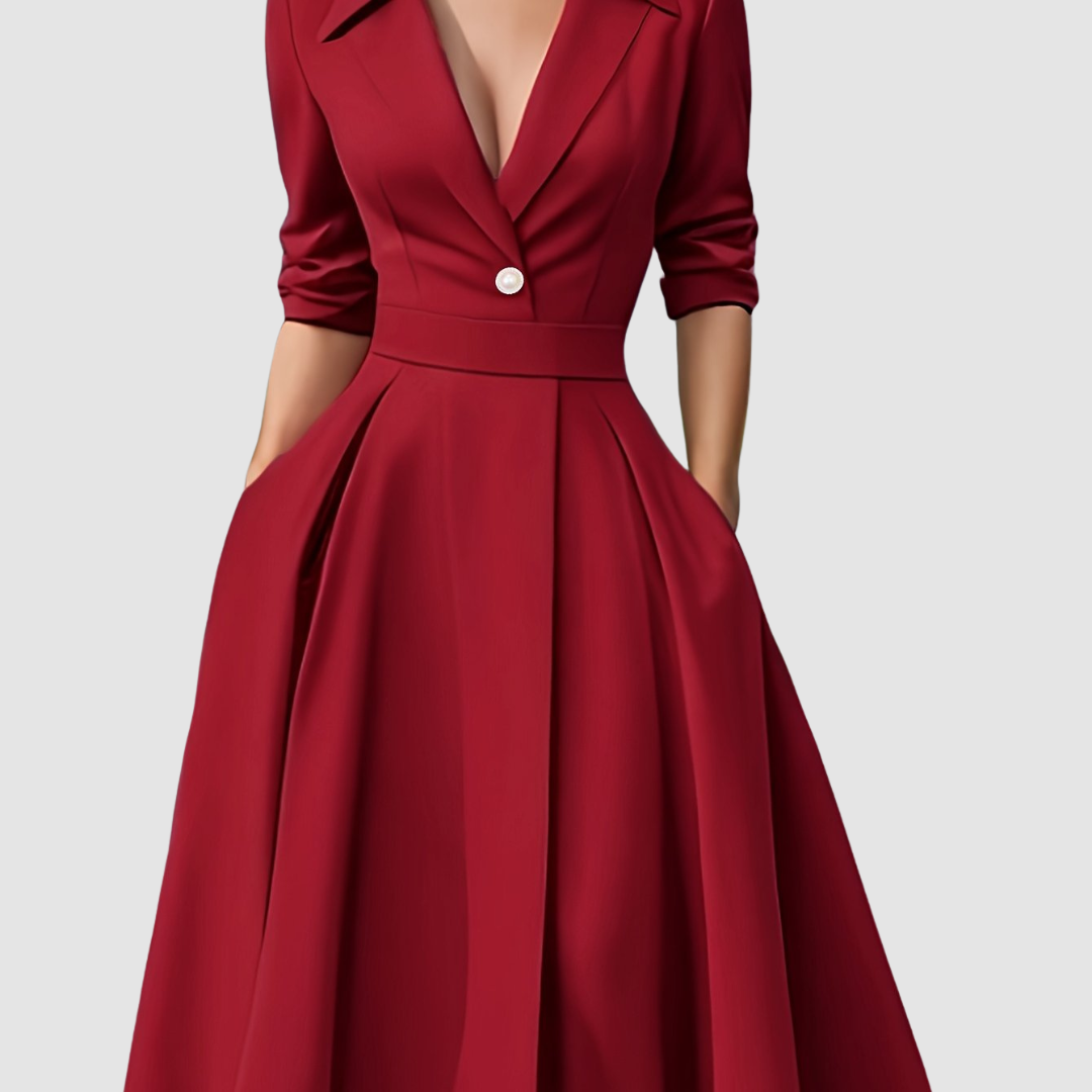 AERIS LONDON™| Rosalie Quinn | Buttoned Long-Sleeve Midi Dress