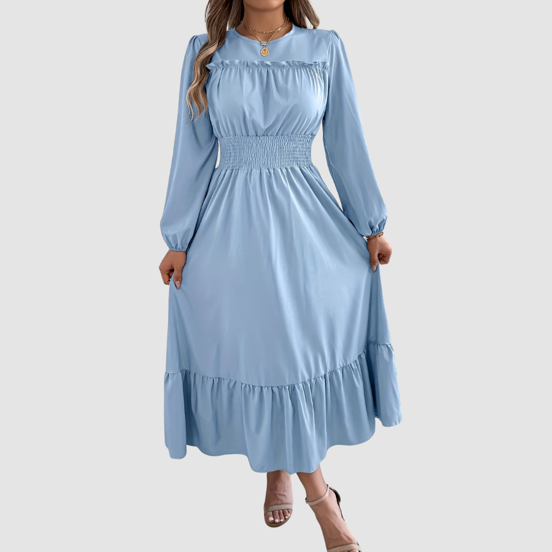 AERIS LONDON™| Isola Lane | Navy Ruffled Hem Midi Dress