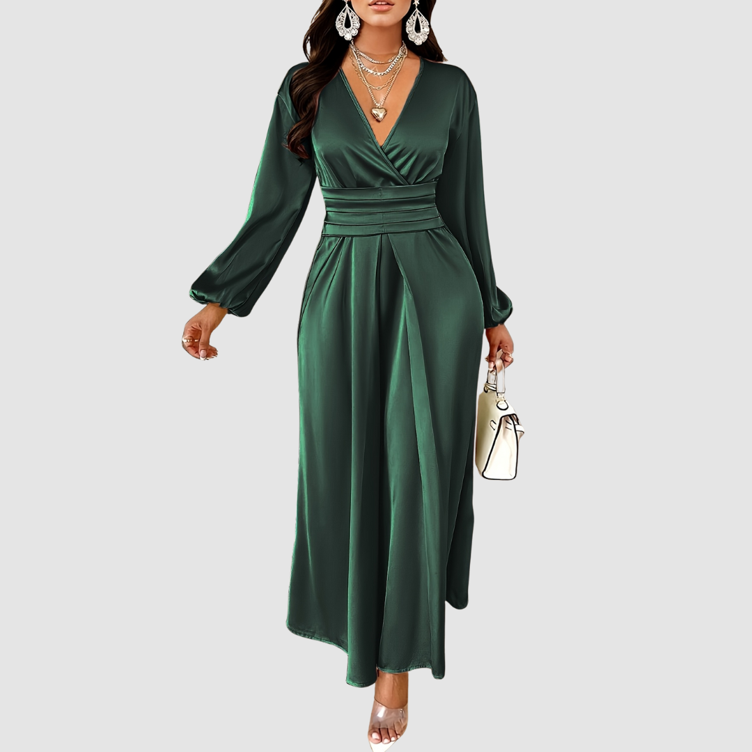 AERIS LONDON™| Eleanor Bloom | Pleated Satin Maxi Dress