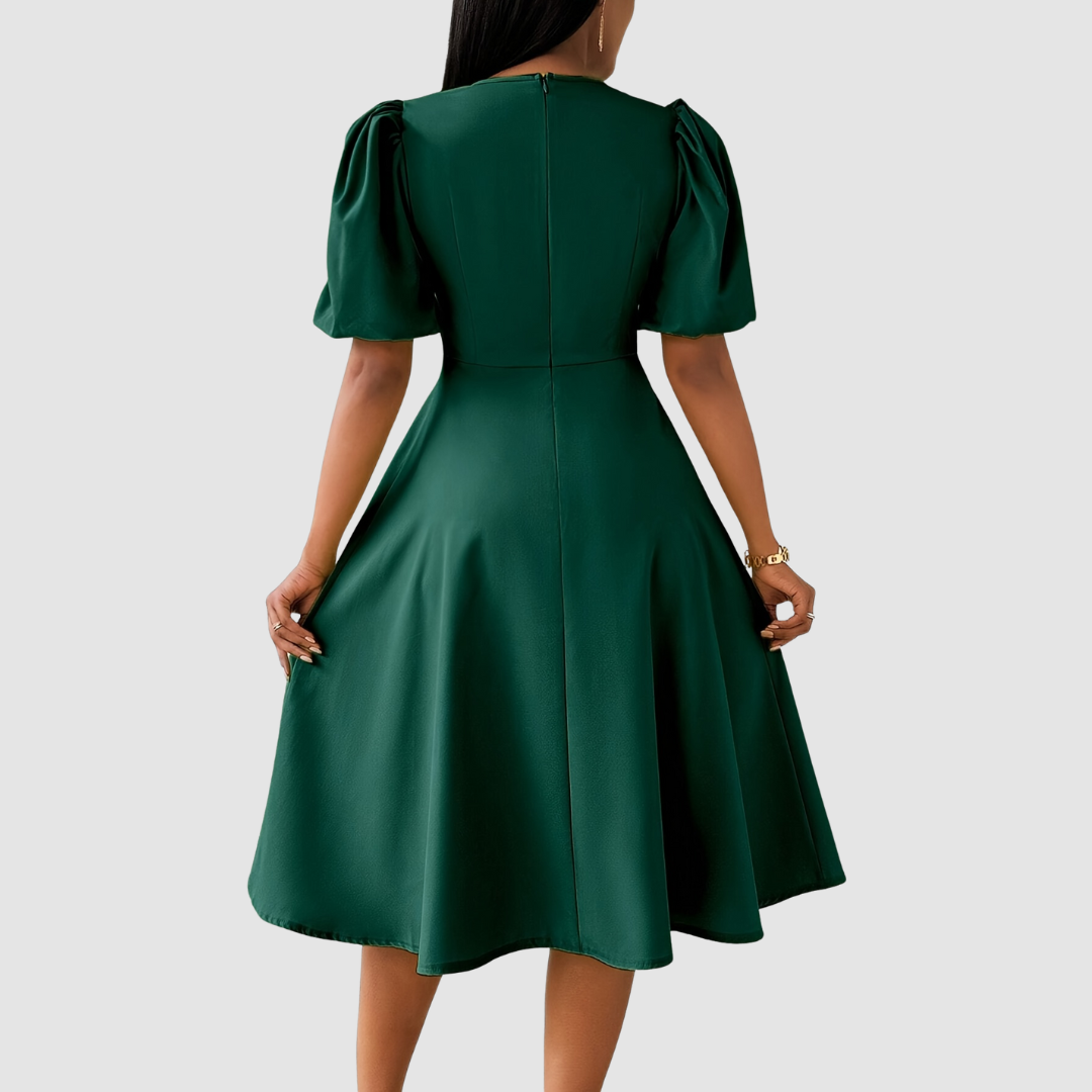 AERIS LONDON™| Clara Bloom | Refined Black Midi Dress