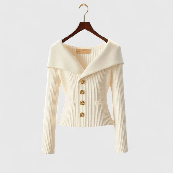 KARIS™ – Off-Shoulder Button Knit Jacket