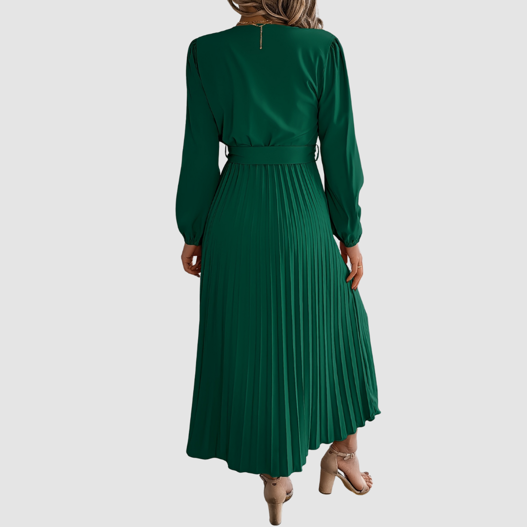 AERIS LONDON™| Celeste Bloom | Pleated Long-Sleeve Midi Dress