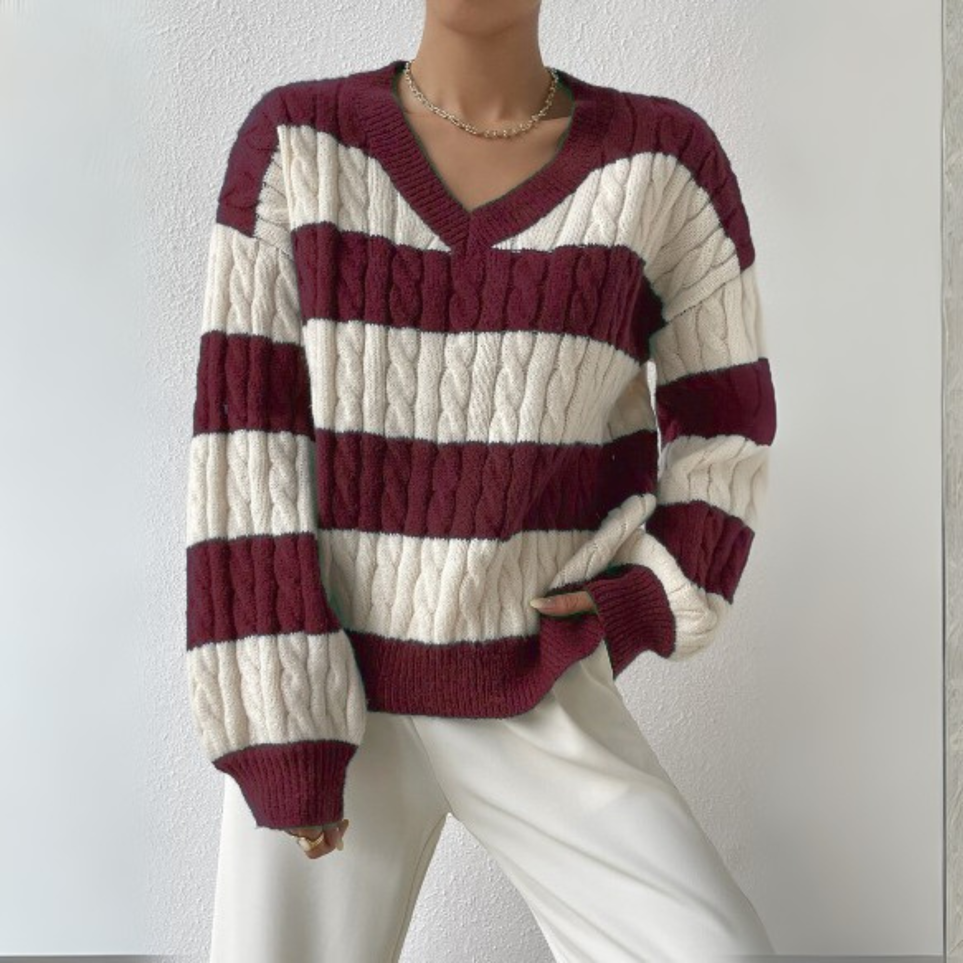 AERIS LONDON™| MORTA™ - Comfy V-Neck Long Sleeve Sweater