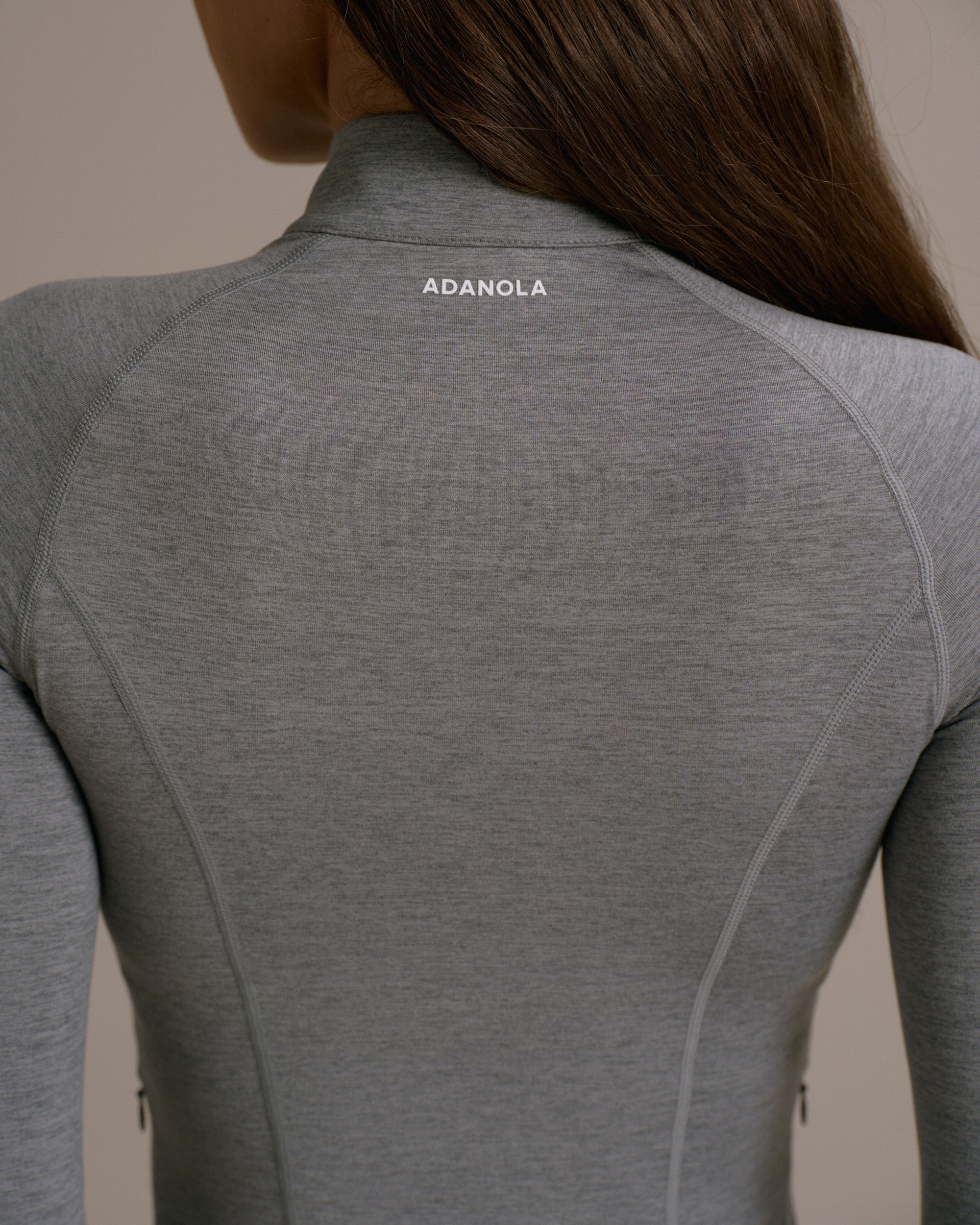 Brushed Long Sleeve Zip Up Top - Dark Gray Melange