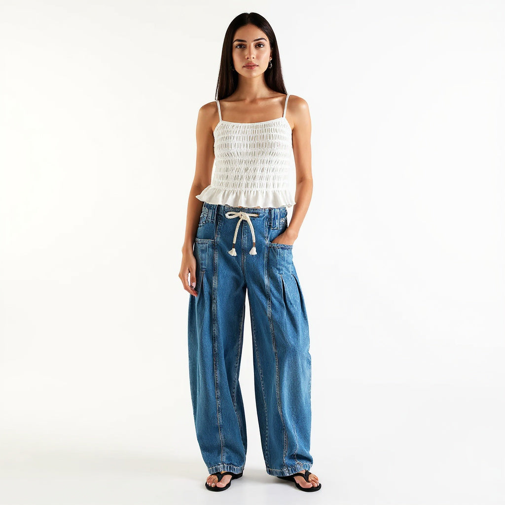 AERIS LONDON™| GIULIA FRANCESCA DRAWSTRING WIDE-LEG JEANS