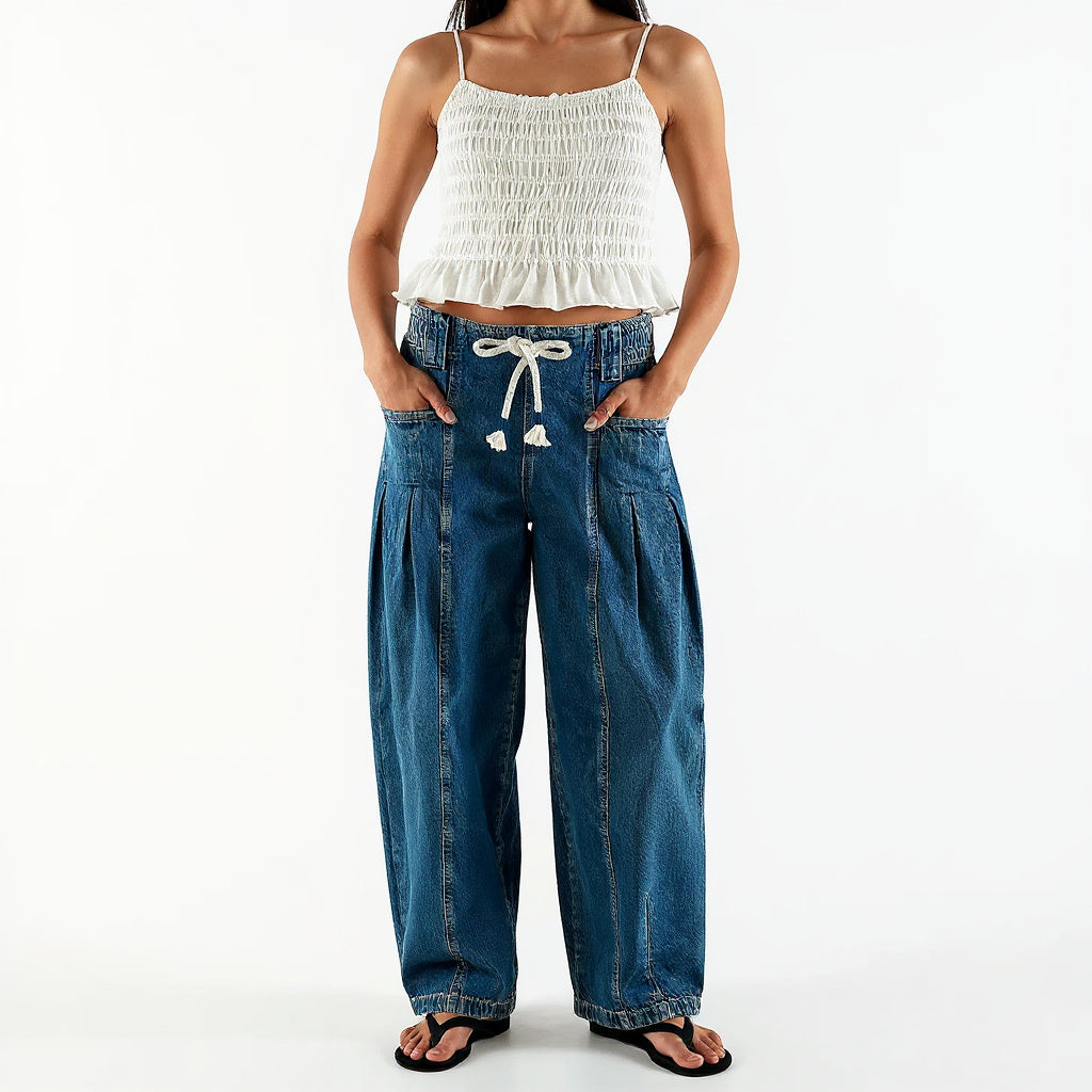 AERIS LONDON™| GIULIA FRANCESCA DRAWSTRING WIDE-LEG JEANS