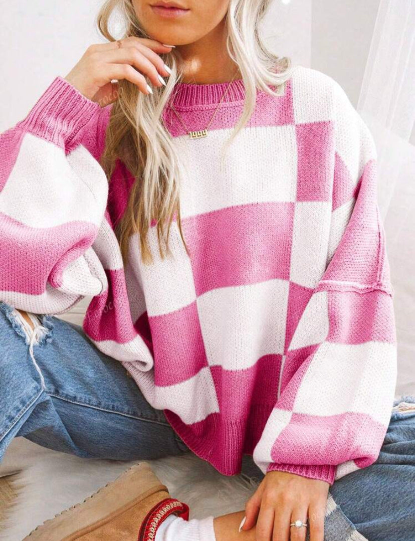 AERIS LONDON™| REVERIE™ - Casual Plaid Long Sleeve Round Neck Sweater