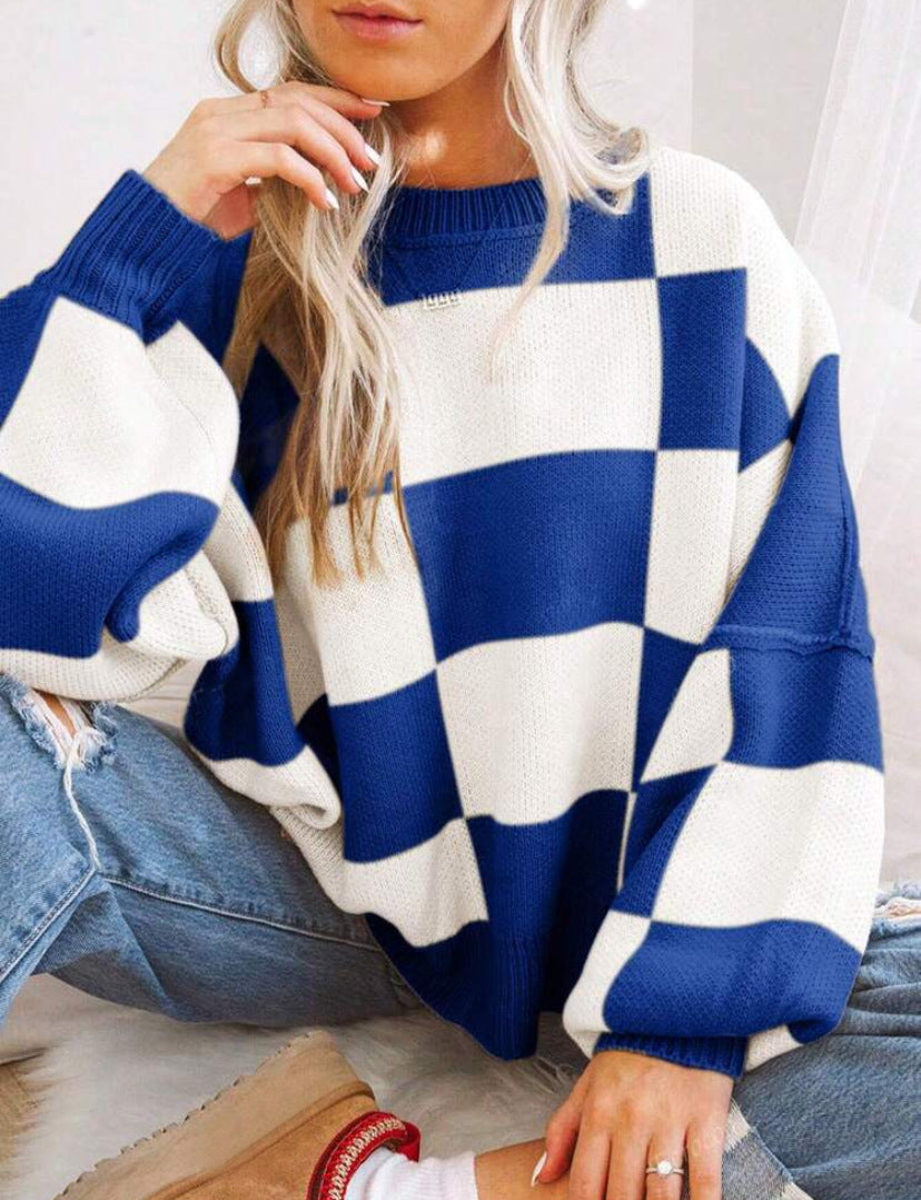 AERIS LONDON™| REVERIE™ - Casual Plaid Long Sleeve Round Neck Sweater