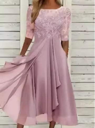 Ellis™ – Timeless Lace &amp; Chiffon Midi Dress