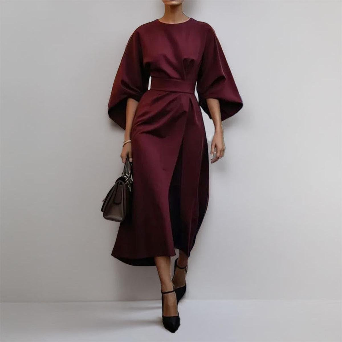 Eldra | Satin Feel Batwing Sleeve Maxi Dress 