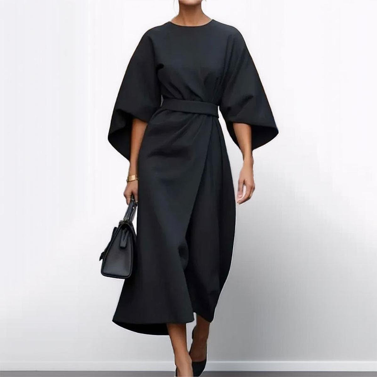 Eldra | Satin Feel Batwing Sleeve Maxi Dress 