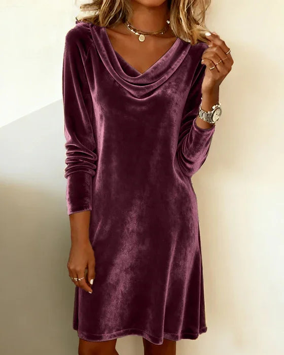 Kathleen - Elegant Drape-Neck Velvet Dress 