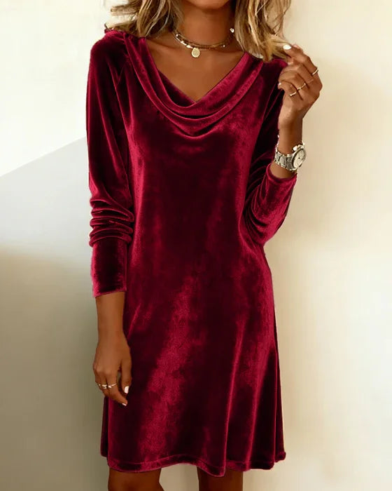 Kathleen - Elegant Drape-Neck Velvet Dress 