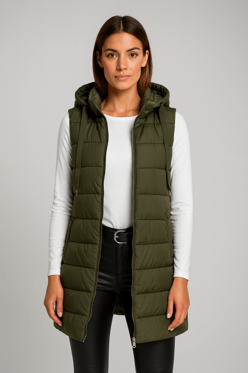 AERIS LONDON™| ELENA | Casual Sleeveless Hooded Long Puffer Vest