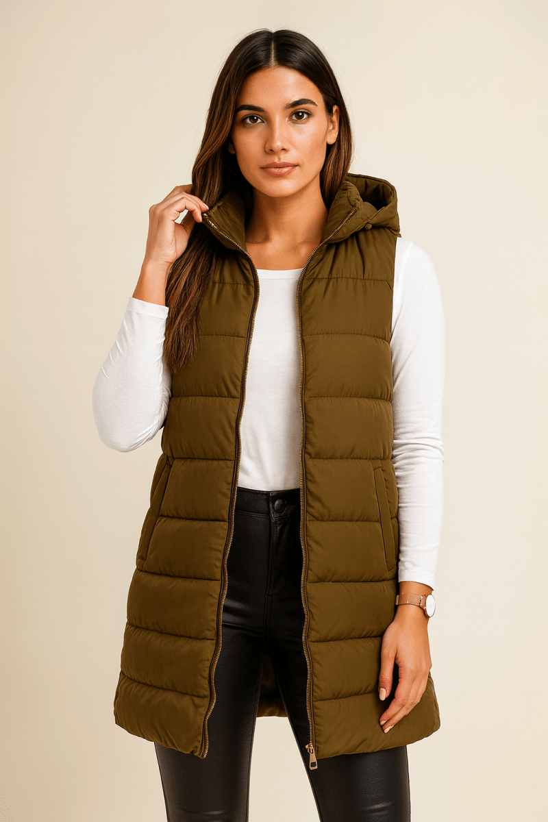 AERIS LONDON™| ELENA | Casual Sleeveless Hooded Long Puffer Vest